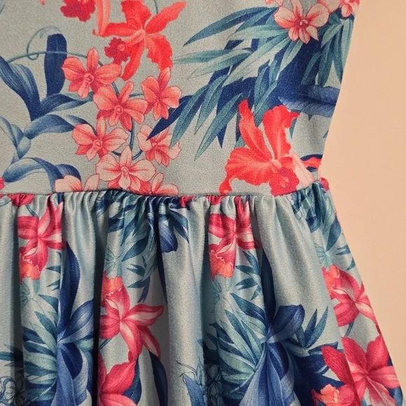 Tommy Bahama Dress Girls 4T Toddler Blue Multi Tiered Puff Sleeve Logo Tropical - Picture 3 of 9